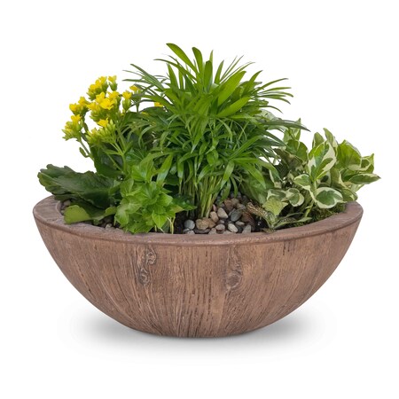 The Outdoor Plus 27 Round Sedona Planter Bowl - Wood Grain GFRC Concrete - Oak - OPT-27RWGPO-OAK